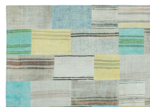 Striped Over Dyed Kilim Patchwork Unique Rug 5'3'' x 7'5'' ft 160 x 226 cm