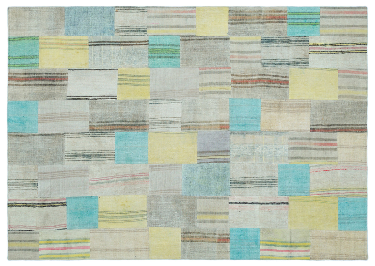 Striped Over Dyed Kilim Patchwork Unique Rug 5&#39;3&#39;&#39; x 7&#39;5&#39;&#39; ft 160 x 226 cm