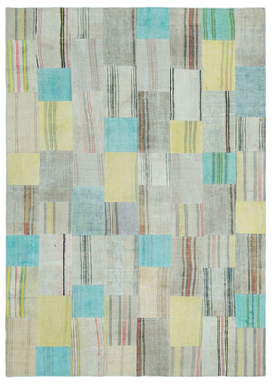 Striped Over Dyed Kilim Patchwork Unique Rug 5'3'' x 7'5'' ft 160 x 226 cm
