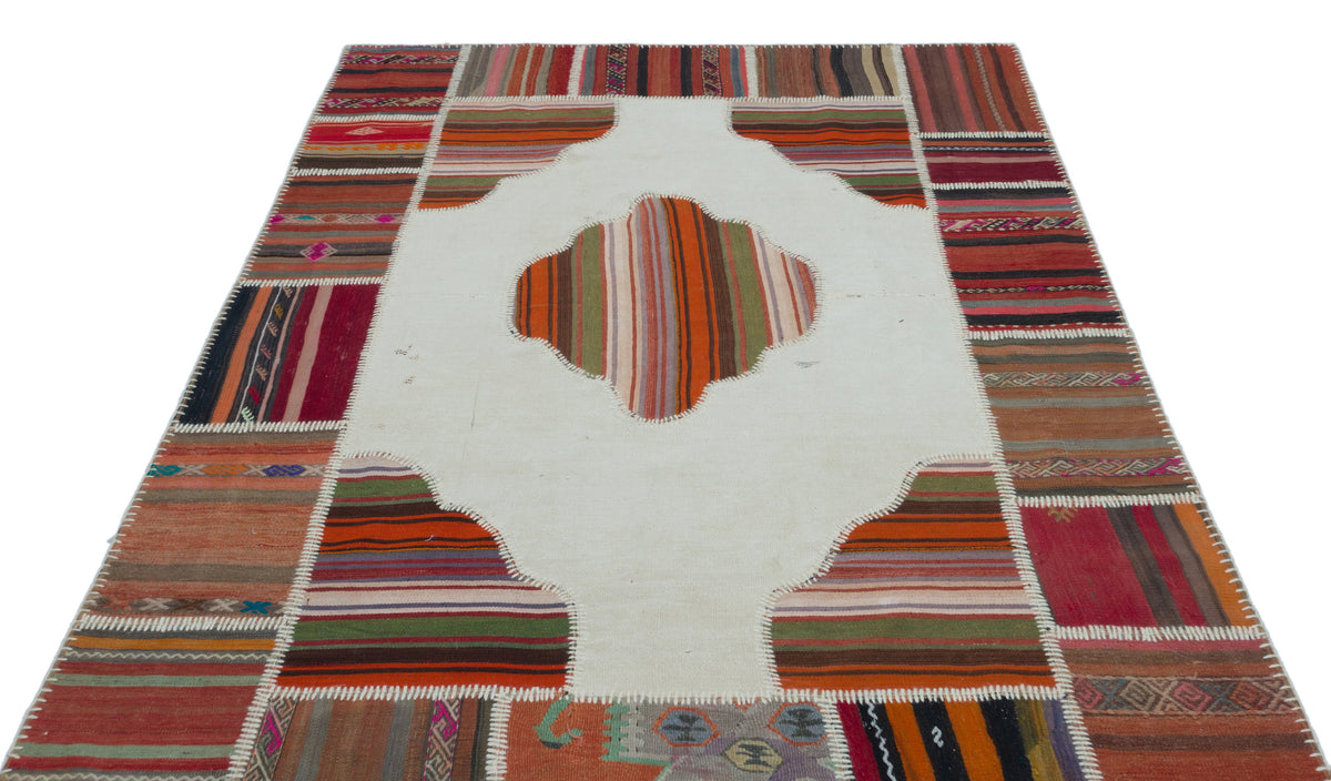 Naturel Over Dyed Kilim Patchwork Unique Rug 5&#39;4&#39;&#39; x 7&#39;7&#39;&#39; ft 162 x 232 cm