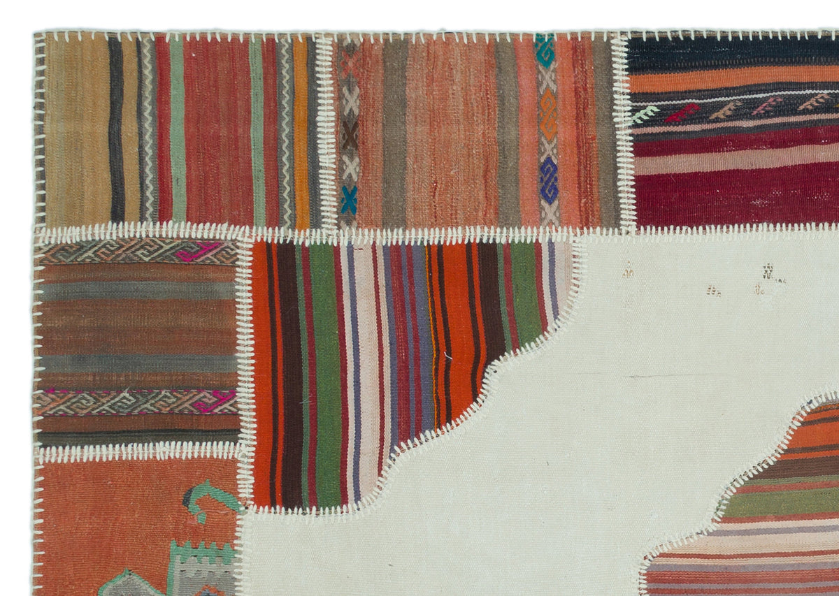 Naturel Over Dyed Kilim Patchwork Unique Rug 5&#39;4&#39;&#39; x 7&#39;7&#39;&#39; ft 162 x 232 cm