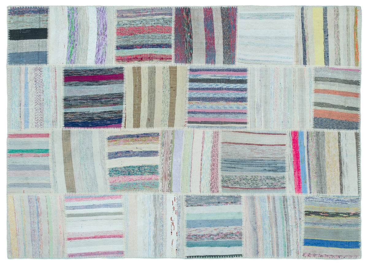 Striped Over Dyed Kilim Patchwork Unique Rug 5&#39;3&#39;&#39; x 7&#39;3&#39;&#39; ft 160 x 222 cm