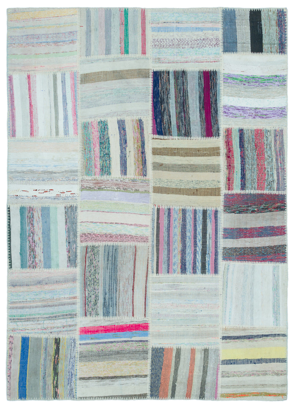 Striped Over Dyed Kilim Patchwork Unique Rug 5&#39;3&#39;&#39; x 7&#39;3&#39;&#39; ft 160 x 222 cm