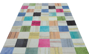 Mixed Over Dyed Kilim Patchwork Unique Rug 5'2'' x 7'7'' ft 158 x 230 cm