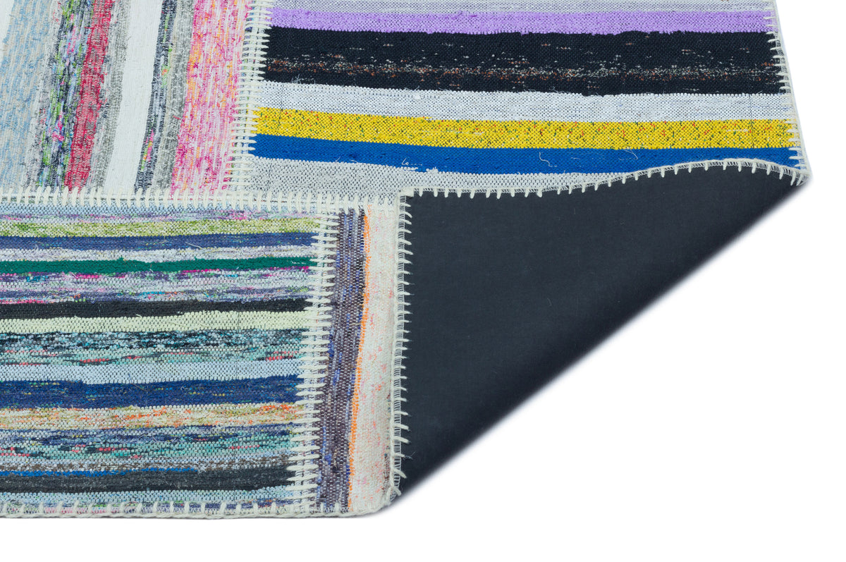 Striped Over Dyed Kilim Patchwork Unique Rug 5&#39;3&#39;&#39; x 7&#39;3&#39;&#39; ft 159 x 220 cm