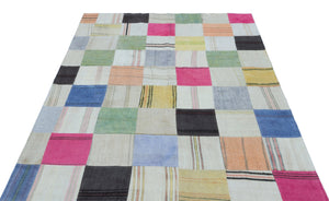 Mixed Over Dyed Kilim Patchwork Unique Rug 5'2'' x 7'7'' ft 158 x 230 cm