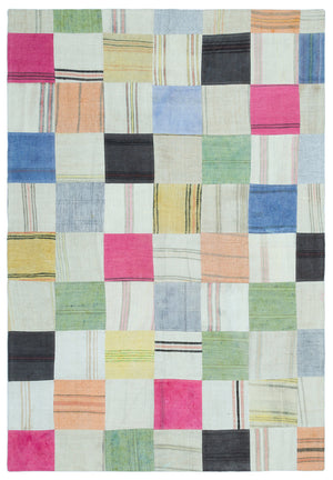 Mixed Over Dyed Kilim Patchwork Unique Rug 5'2'' x 7'7'' ft 158 x 230 cm