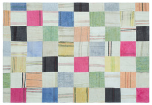 Mixed Over Dyed Kilim Patchwork Unique Rug 5'2'' x 7'7'' ft 158 x 230 cm