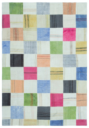 Mixed Over Dyed Kilim Patchwork Unique Rug 5'3'' x 7'6'' ft 159 x 228 cm
