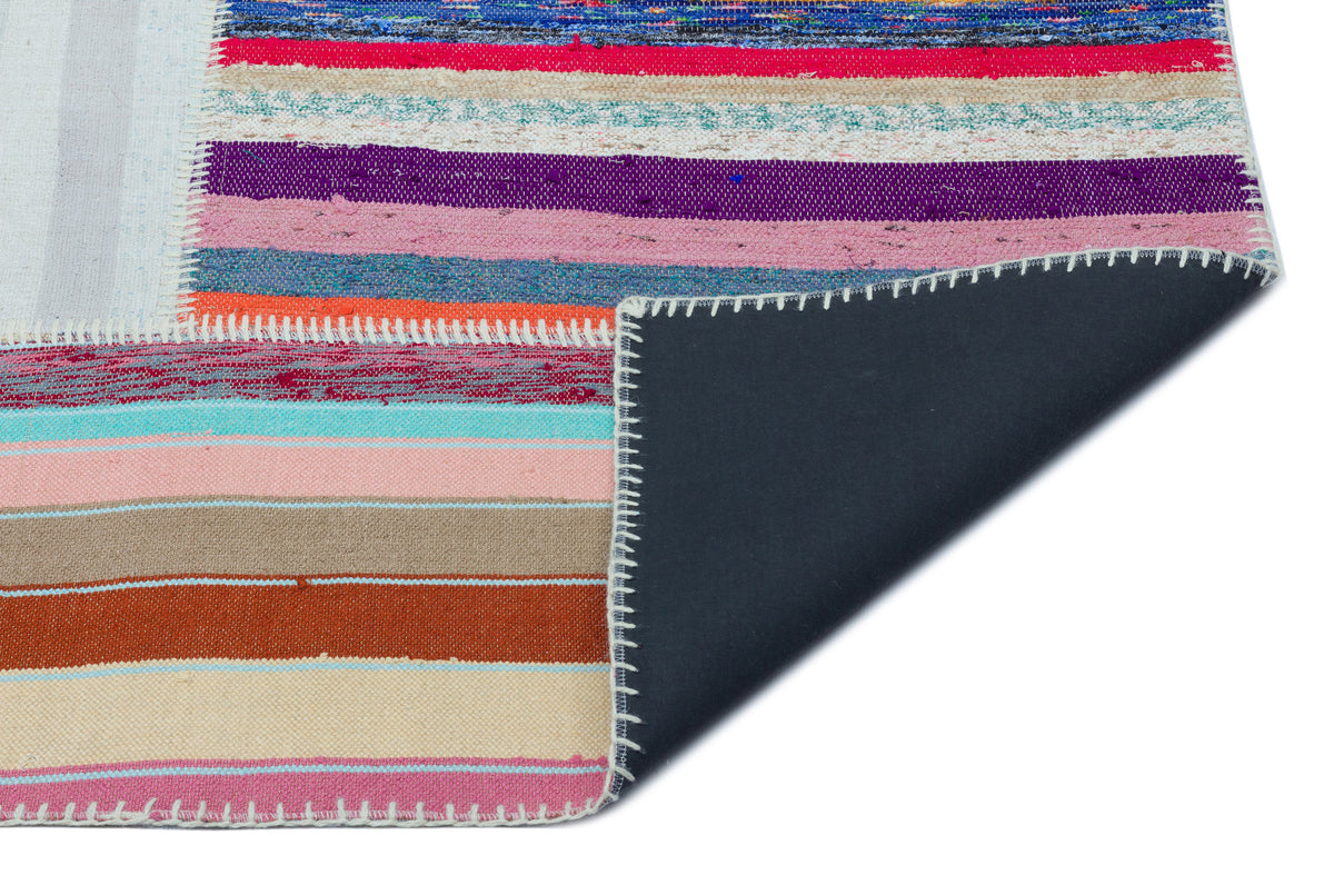 Striped Over Dyed Kilim Patchwork Unique Rug 5&#39;3&#39;&#39; x 7&#39;3&#39;&#39; ft 160 x 222 cm