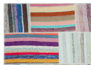 Striped Over Dyed Kilim Patchwork Unique Rug 5'3'' x 7'3'' ft 160 x 222 cm