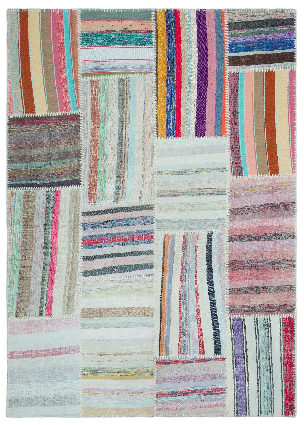 Striped Over Dyed Kilim Patchwork Unique Rug 5&#39;3&#39;&#39; x 7&#39;3&#39;&#39; ft 160 x 222 cm