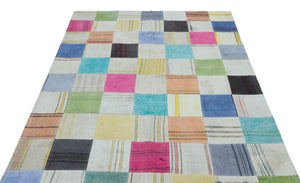 Mixed Over Dyed Kilim Patchwork Unique Rug 5'2'' x 7'5'' ft 157 x 226 cm