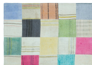 Mixed Over Dyed Kilim Patchwork Unique Rug 5'2'' x 7'5'' ft 157 x 226 cm