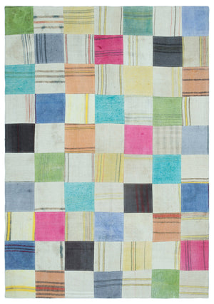 Mixed Over Dyed Kilim Patchwork Unique Rug 5'2'' x 7'5'' ft 157 x 226 cm