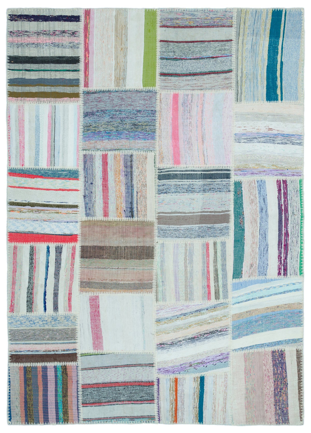 Striped Over Dyed Kilim Patchwork Unique Rug 5&#39;2&#39;&#39; x 7&#39;3&#39;&#39; ft 158 x 222 cm