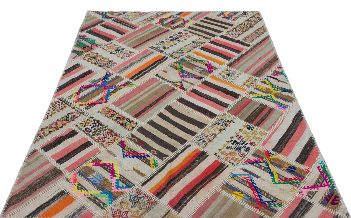 Naturel Over Dyed Kilim Patchwork Unique Rug 5&#39;3&#39;&#39; x 7&#39;8&#39;&#39; ft 160 x 234 cm