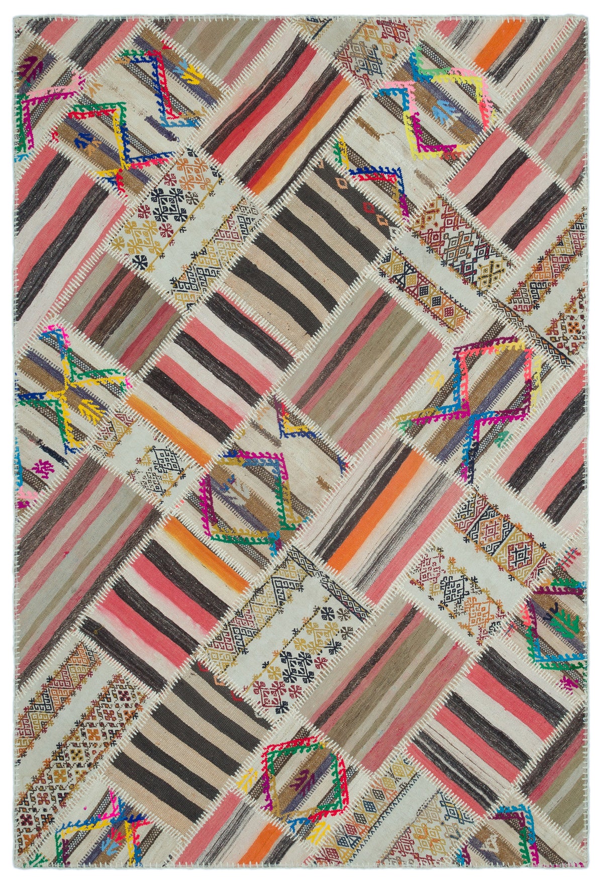Naturel Over Dyed Kilim Patchwork Unique Rug 5&#39;3&#39;&#39; x 7&#39;8&#39;&#39; ft 160 x 234 cm