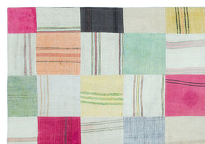 Mixed Over Dyed Kilim Patchwork Unique Rug 5'2'' x 7'6'' ft 157 x 228 cm