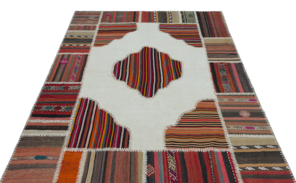 Naturel Over Dyed Kilim Patchwork Unique Rug 5&#39;3&#39;&#39; x 7&#39;6&#39;&#39; ft 159 x 228 cm