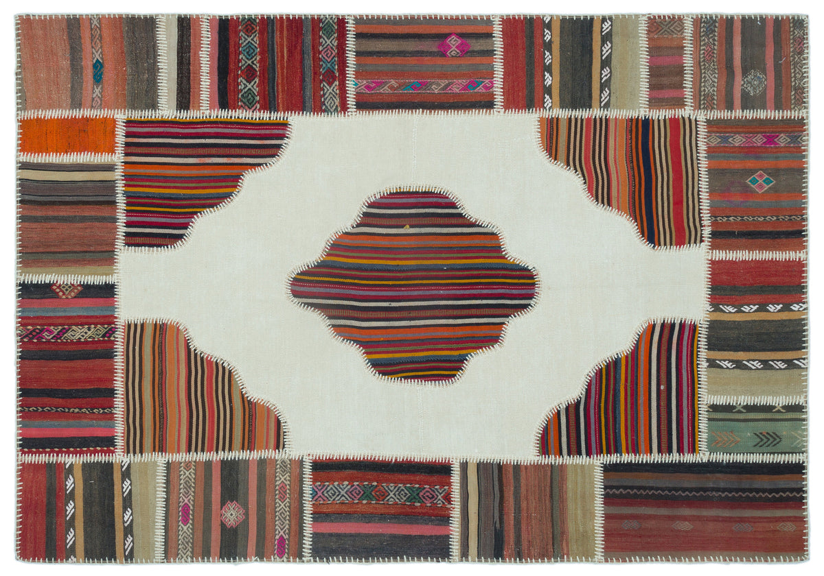 Naturel Over Dyed Kilim Patchwork Unique Rug 5&#39;3&#39;&#39; x 7&#39;6&#39;&#39; ft 159 x 228 cm