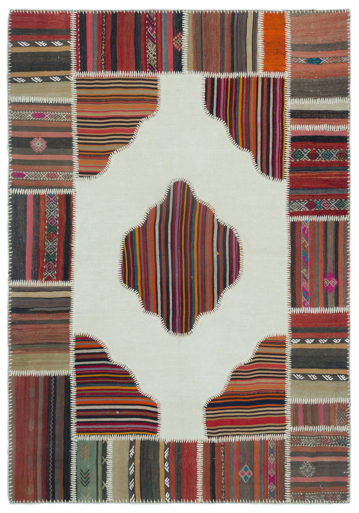 Naturel Over Dyed Kilim Patchwork Unique Rug 5&#39;3&#39;&#39; x 7&#39;6&#39;&#39; ft 159 x 228 cm