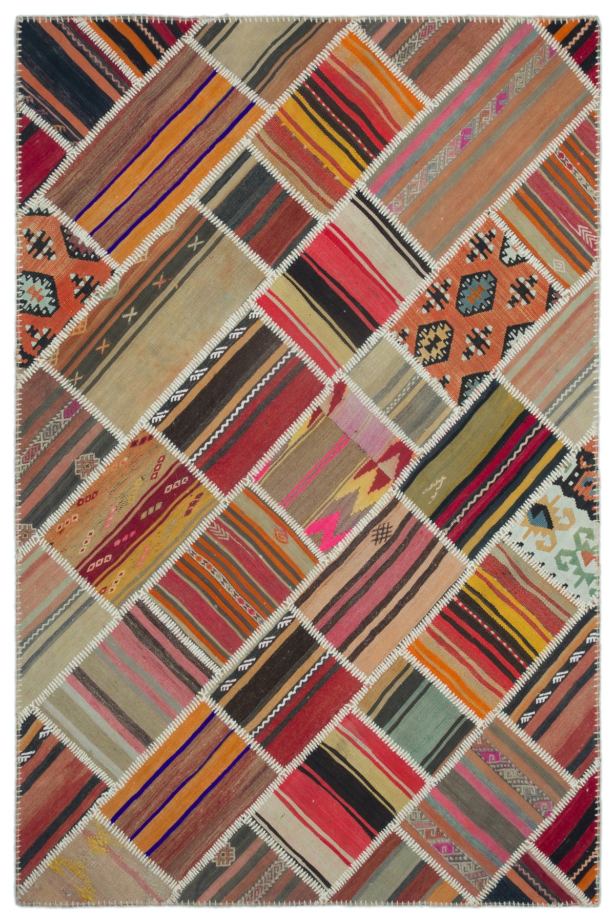 Naturel Over Dyed Kilim Patchwork Unique Rug 5&#39;2&#39;&#39; x 7&#39;9&#39;&#39; ft 157 x 237 cm