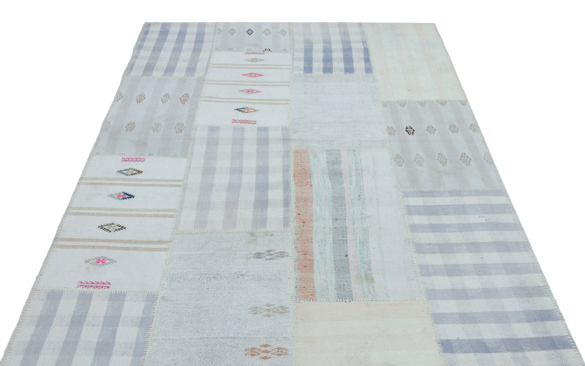 Striped Over Dyed Kilim Patchwork Unique Rug 5&#39;1&#39;&#39; x 7&#39;5&#39;&#39; ft 155 x 225 cm