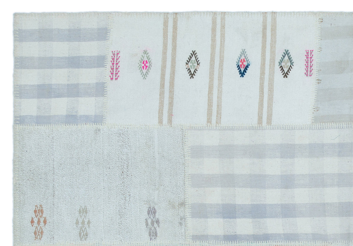 Striped Over Dyed Kilim Patchwork Unique Rug 5&#39;1&#39;&#39; x 7&#39;5&#39;&#39; ft 155 x 225 cm