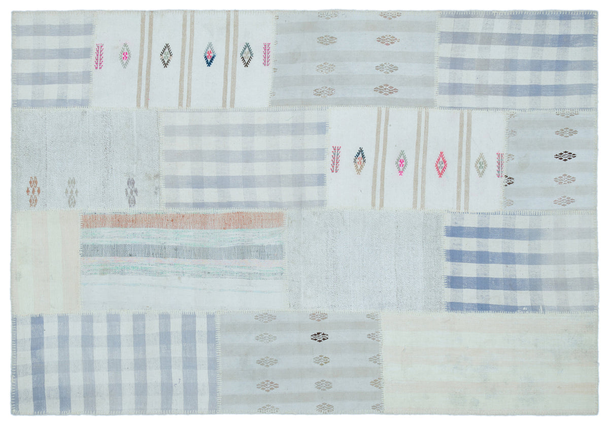 Striped Over Dyed Kilim Patchwork Unique Rug 5&#39;1&#39;&#39; x 7&#39;5&#39;&#39; ft 155 x 225 cm