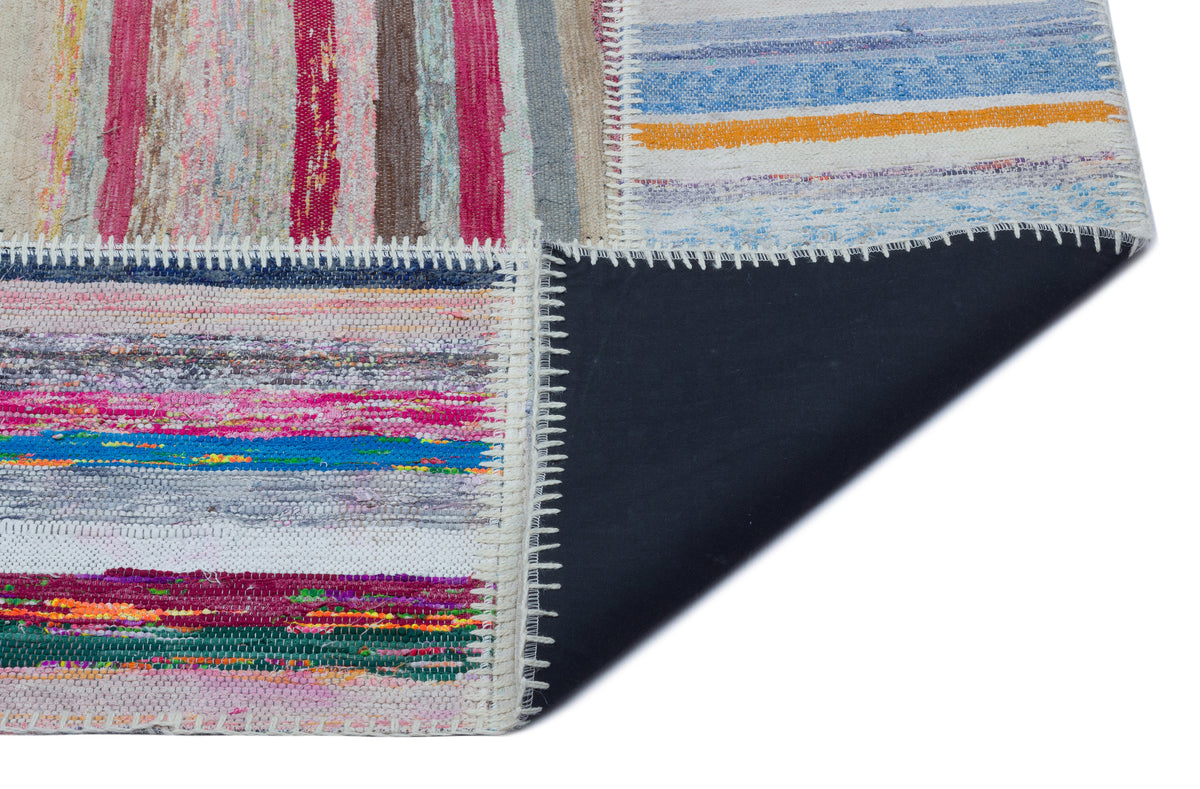 Striped Over Dyed Kilim Patchwork Unique Rug 5&#39;3&#39;&#39; x 7&#39;3&#39;&#39; ft 160 x 220 cm