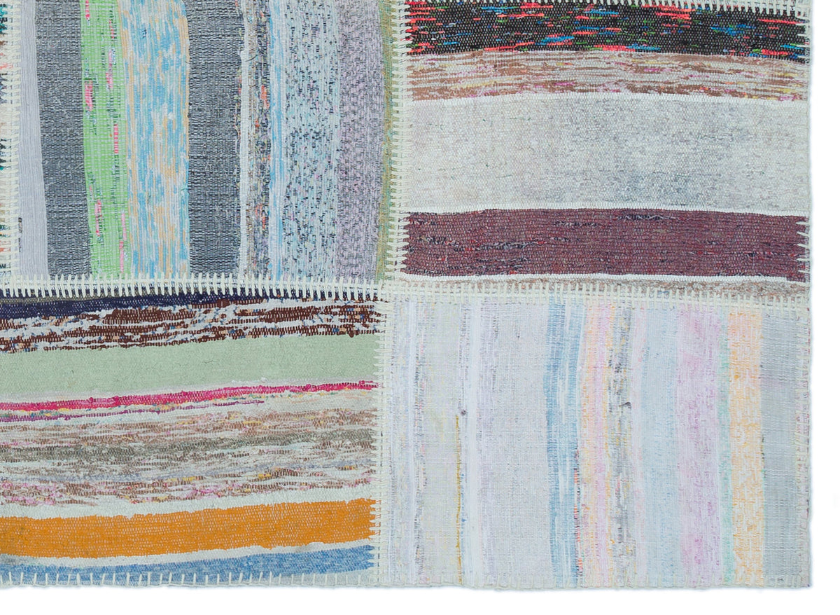 Striped Over Dyed Kilim Patchwork Unique Rug 5&#39;3&#39;&#39; x 7&#39;3&#39;&#39; ft 160 x 220 cm