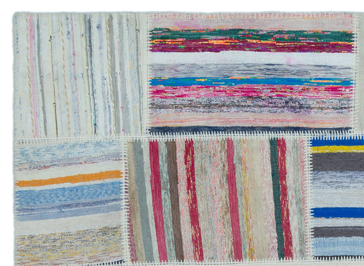 Striped Over Dyed Kilim Patchwork Unique Rug 5&#39;3&#39;&#39; x 7&#39;3&#39;&#39; ft 160 x 220 cm
