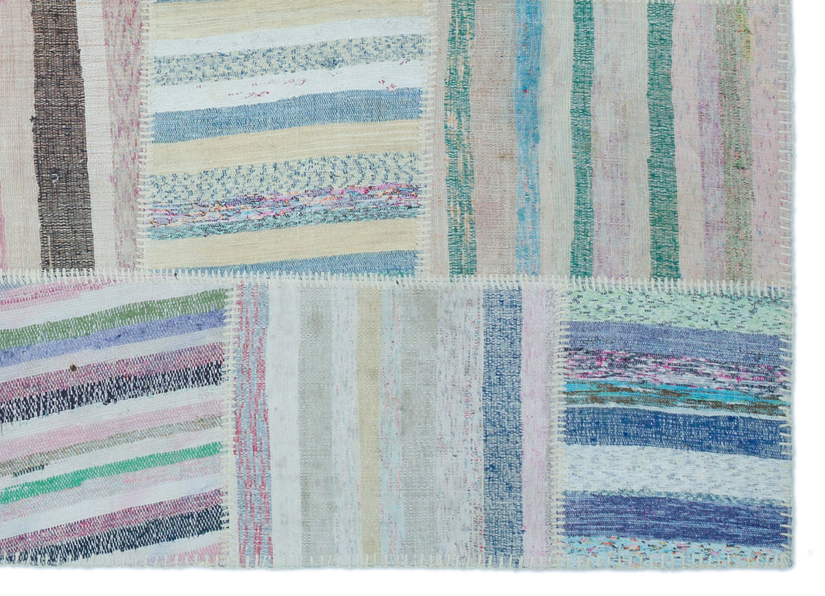 Striped Over Dyed Kilim Patchwork Unique Rug 5&#39;3&#39;&#39; x 7&#39;3&#39;&#39; ft 160 x 220 cm