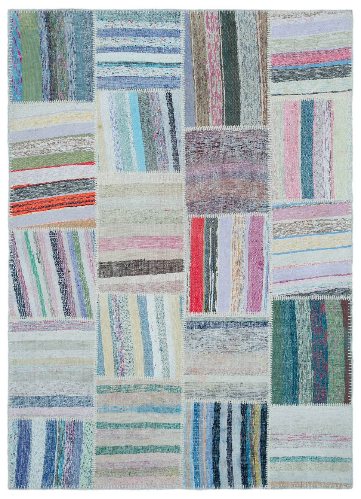 Striped Over Dyed Kilim Patchwork Unique Rug 5&#39;3&#39;&#39; x 7&#39;3&#39;&#39; ft 160 x 220 cm