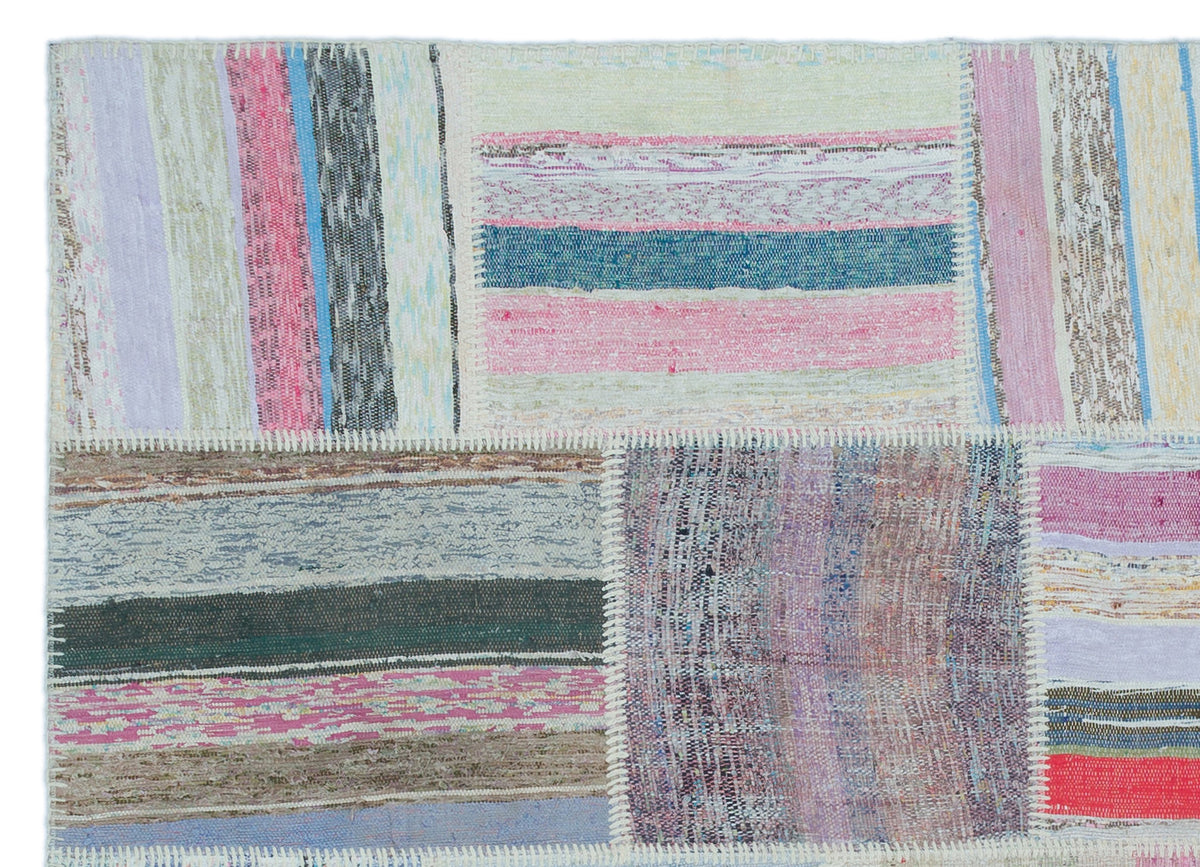 Striped Over Dyed Kilim Patchwork Unique Rug 5&#39;3&#39;&#39; x 7&#39;3&#39;&#39; ft 160 x 220 cm
