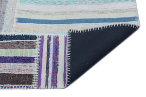 Striped Over Dyed Kilim Patchwork Unique Rug 5'3'' x 7'5'' ft 160 x 227 cm