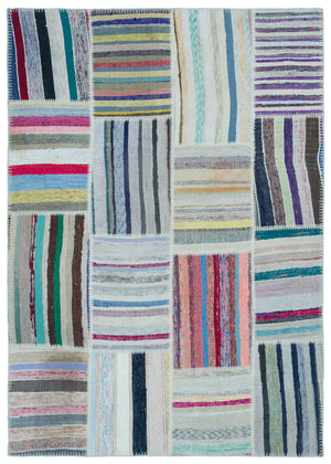 Striped Over Dyed Kilim Patchwork Unique Rug 5'3'' x 7'5'' ft 160 x 227 cm