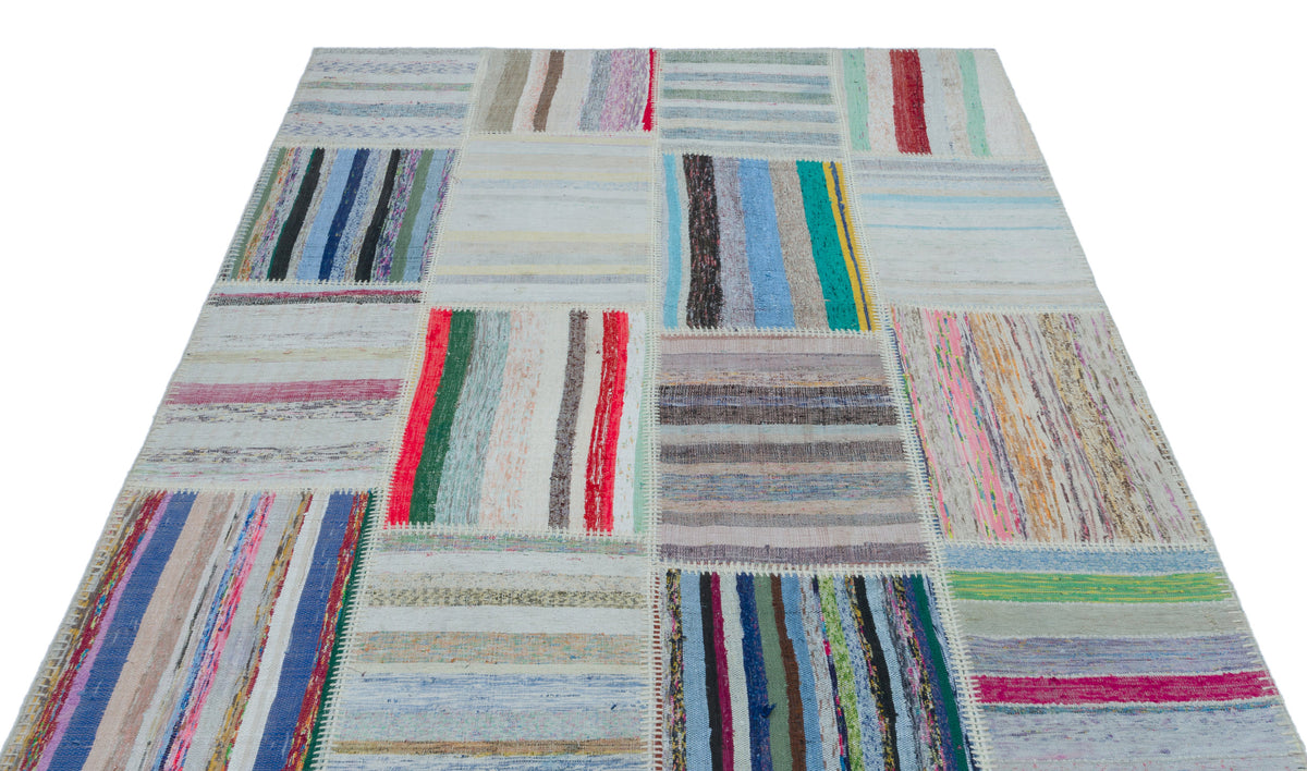Striped Over Dyed Kilim Patchwork Unique Rug 5&#39;3&#39;&#39; x 7&#39;3&#39;&#39; ft 160 x 220 cm