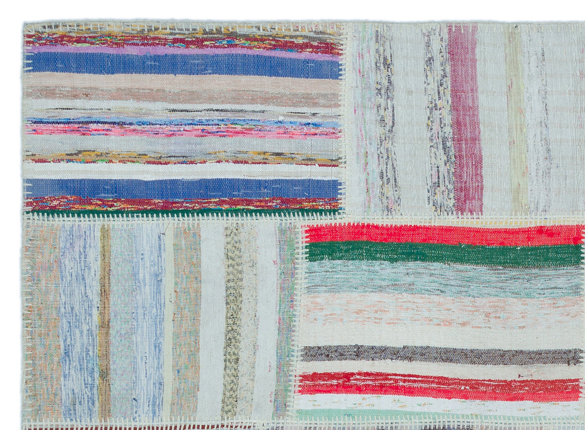 Striped Over Dyed Kilim Patchwork Unique Rug 5&#39;3&#39;&#39; x 7&#39;3&#39;&#39; ft 160 x 220 cm