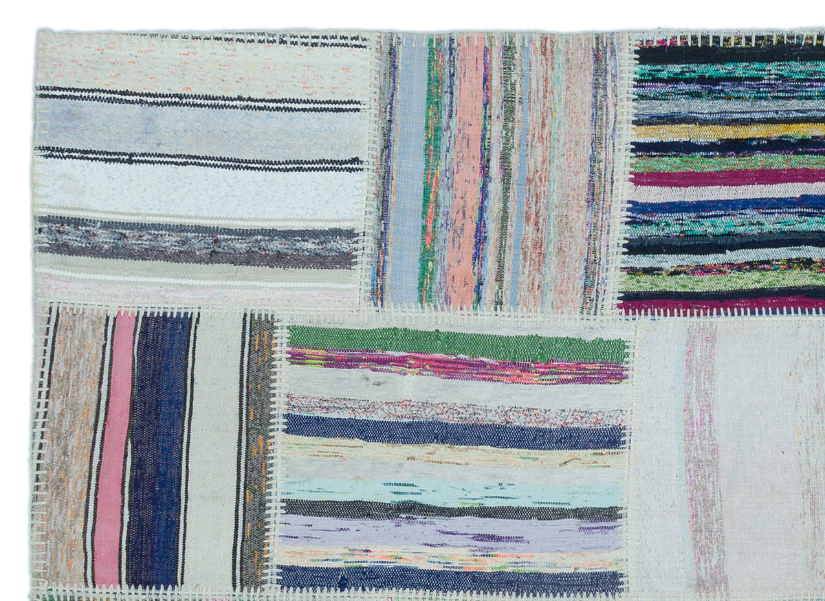 Striped Over Dyed Kilim Patchwork Unique Rug 5&#39;3&#39;&#39; x 7&#39;3&#39;&#39; ft 160 x 220 cm