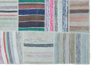 Striped Over Dyed Kilim Patchwork Unique Rug 5'3'' x 7'3'' ft 160 x 222 cm