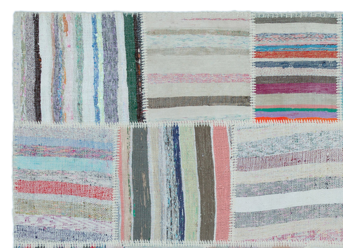 Striped Over Dyed Kilim Patchwork Unique Rug 5&#39;3&#39;&#39; x 7&#39;3&#39;&#39; ft 160 x 222 cm