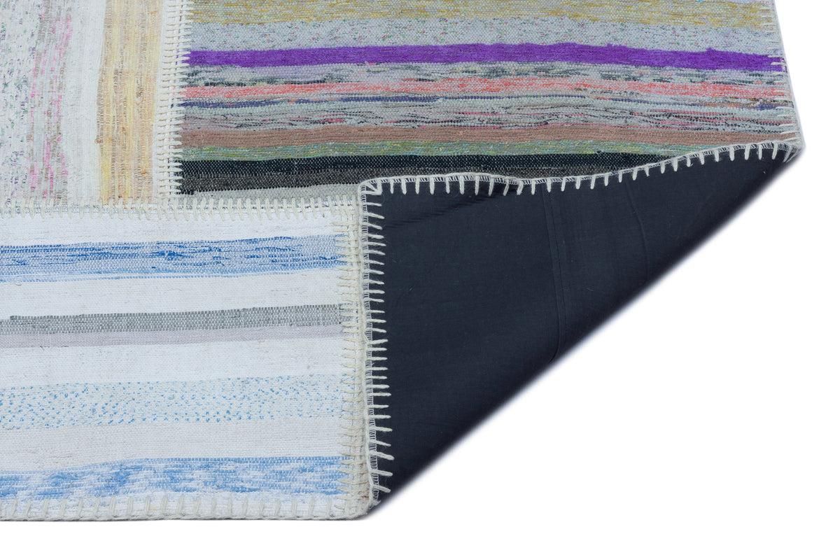 Striped Over Dyed Kilim Patchwork Unique Rug 5&#39;3&#39;&#39; x 7&#39;3&#39;&#39; ft 160 x 222 cm