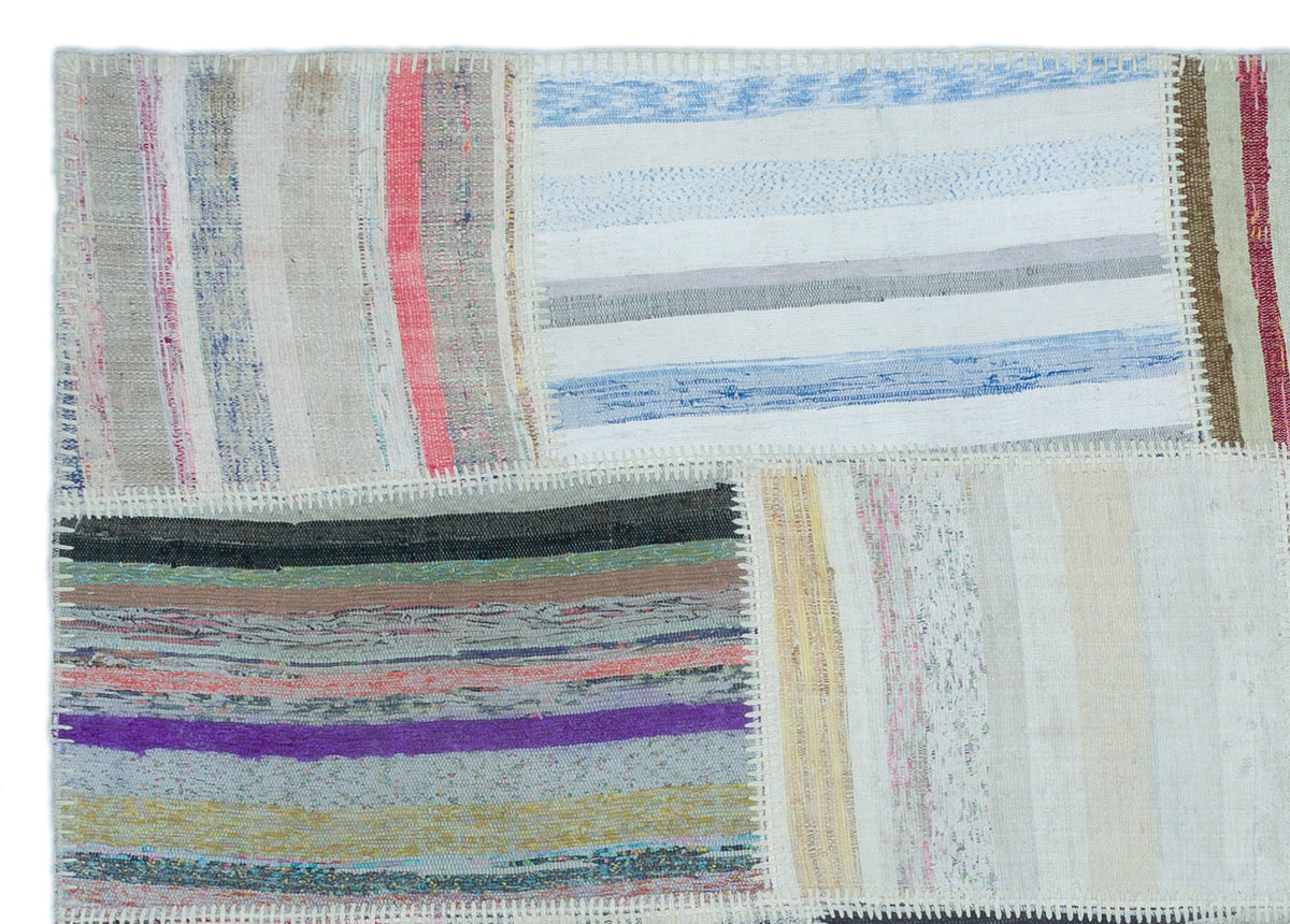 Striped Over Dyed Kilim Patchwork Unique Rug 5&#39;3&#39;&#39; x 7&#39;3&#39;&#39; ft 160 x 222 cm