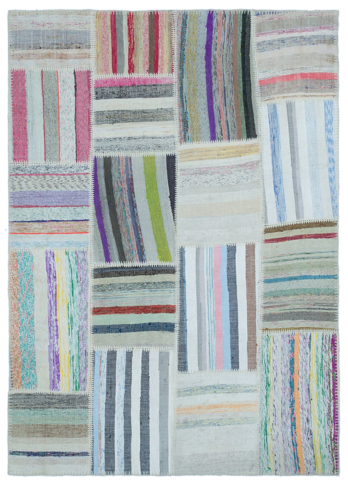 Striped Over Dyed Kilim Patchwork Unique Rug 5&#39;3&#39;&#39; x 7&#39;3&#39;&#39; ft 160 x 222 cm