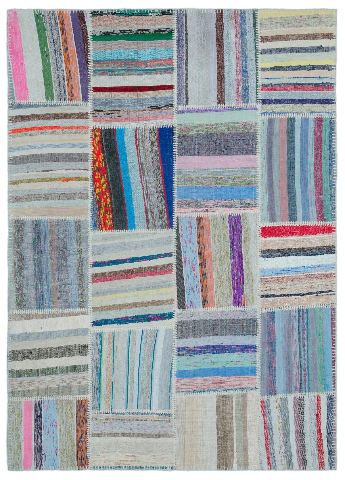 Striped Over Dyed Kilim Patchwork Unique Rug 5&#39;3&#39;&#39; x 7&#39;3&#39;&#39; ft 160 x 222 cm