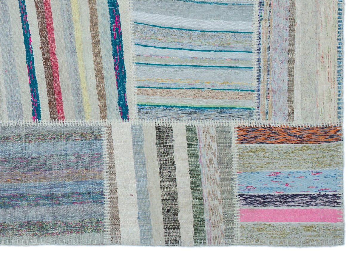 Striped Over Dyed Kilim Patchwork Unique Rug 5&#39;3&#39;&#39; x 7&#39;3&#39;&#39; ft 160 x 222 cm