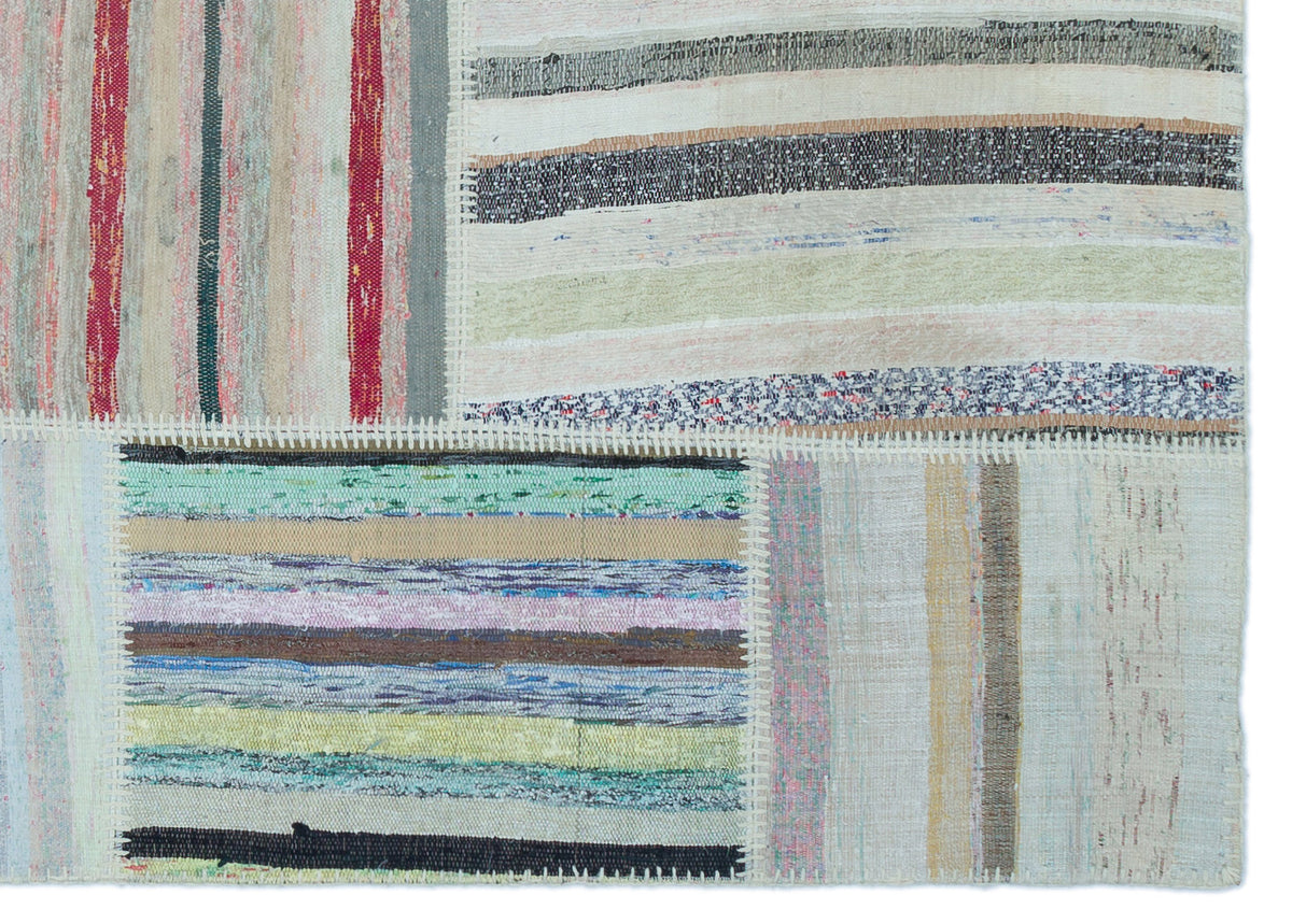 Striped Over Dyed Kilim Patchwork Unique Rug 5&#39;3&#39;&#39; x 7&#39;3&#39;&#39; ft 160 x 222 cm
