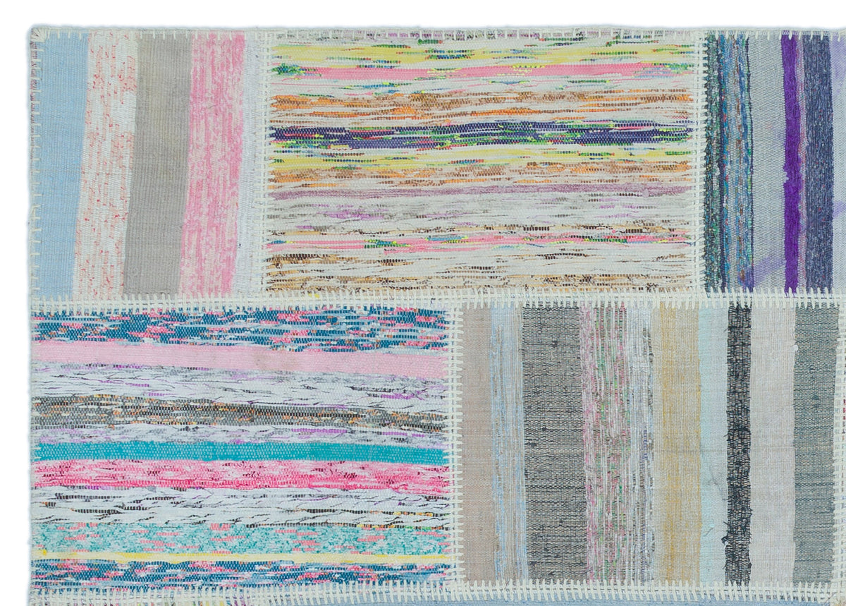 Striped Over Dyed Kilim Patchwork Unique Rug 5&#39;3&#39;&#39; x 7&#39;3&#39;&#39; ft 160 x 222 cm